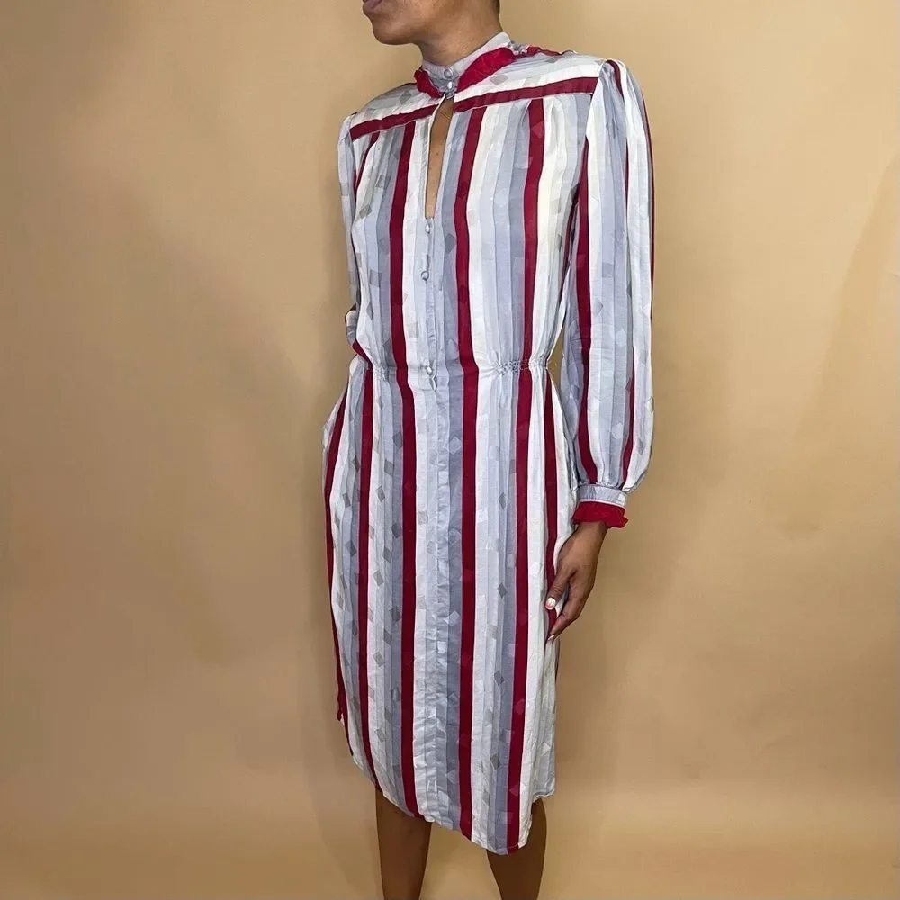 Vintage 70s striped A line dress sz 14 - Picture 1 of 8